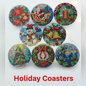 Hand Crafted New Eight Piece Diamond Art Christmas Coaster Set